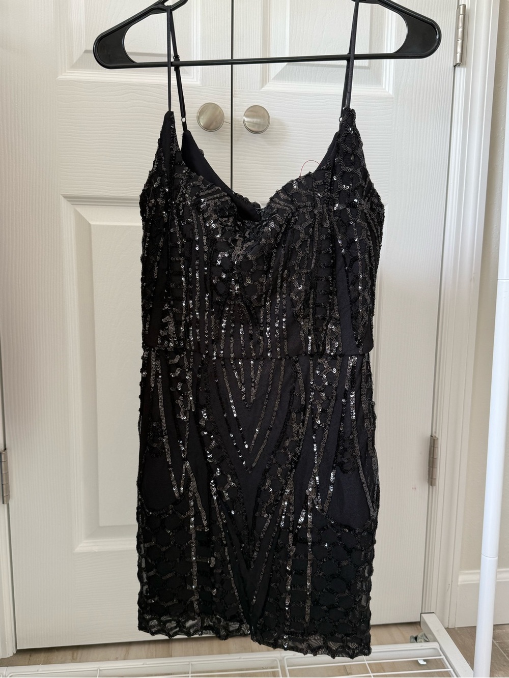 Windsor Black Sequin Spaghetti-Strap Mini Dress